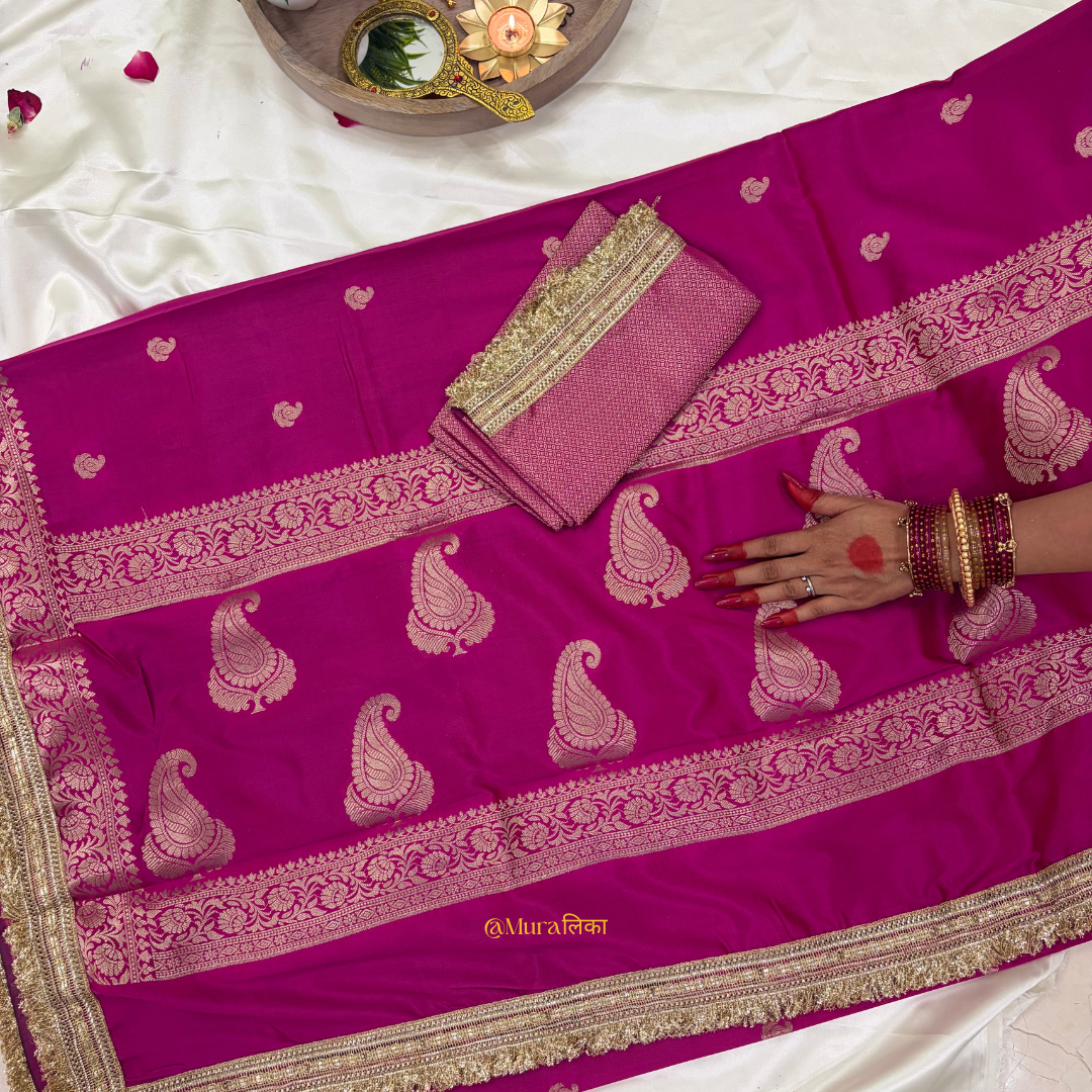 Meher - Banarasi soft silk saree Rani Pink Saree with Lace work