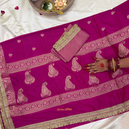 Meher - Banarasi soft silk saree Rani Pink Saree with Lace work