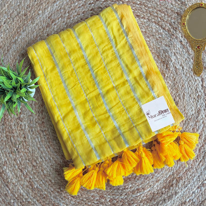 Texture detail of the Haldi yellow mulmul cotton weave