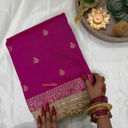 Meher - Banarasi soft silk saree Rani Pink Saree with Lace work