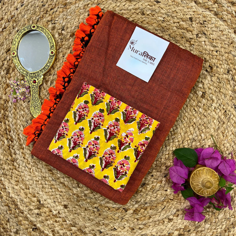 Muralika Rust Orange Handloom Saree - Muralika the label