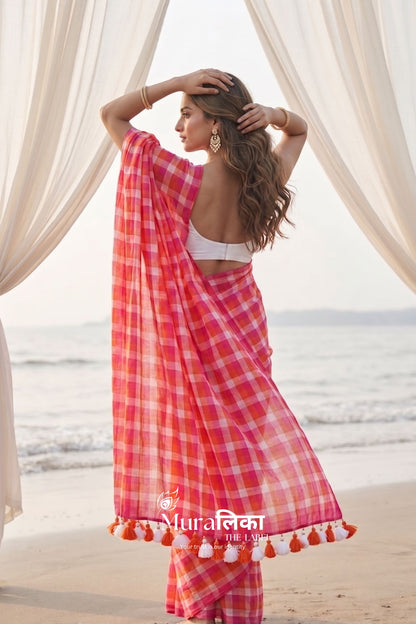 Rani Gingham chex Mulmul Cotton Saree