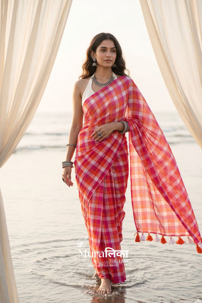 Rani Gingham chex Mulmul Cotton Saree