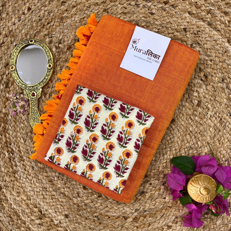 Muralika Orange Handloom Saree - Muralika the label