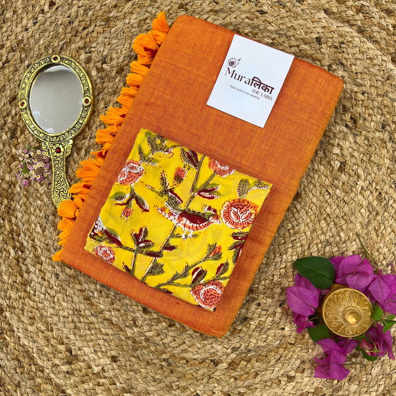 Muralika Orange Handloom Saree - Muralika the label