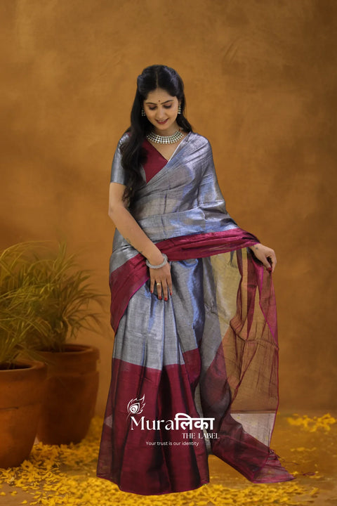 Muralika Pure Elegance  Half n Half Handloom Tissue Saree - Muralika the label
