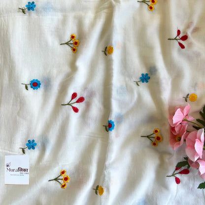 Phoolwari White Embroidered Mulmul Cotton Saree - Muralika the label