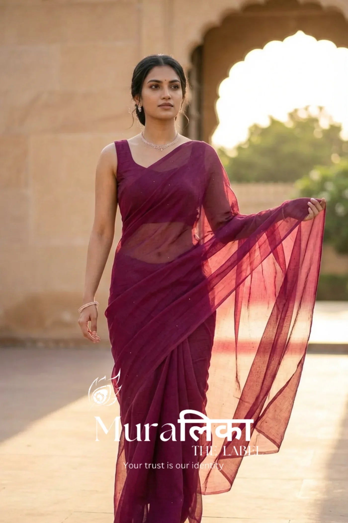 Muralika magenta mukaish Chiffon Saree