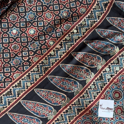 Chandani Ajrakh saree border and pallu detail