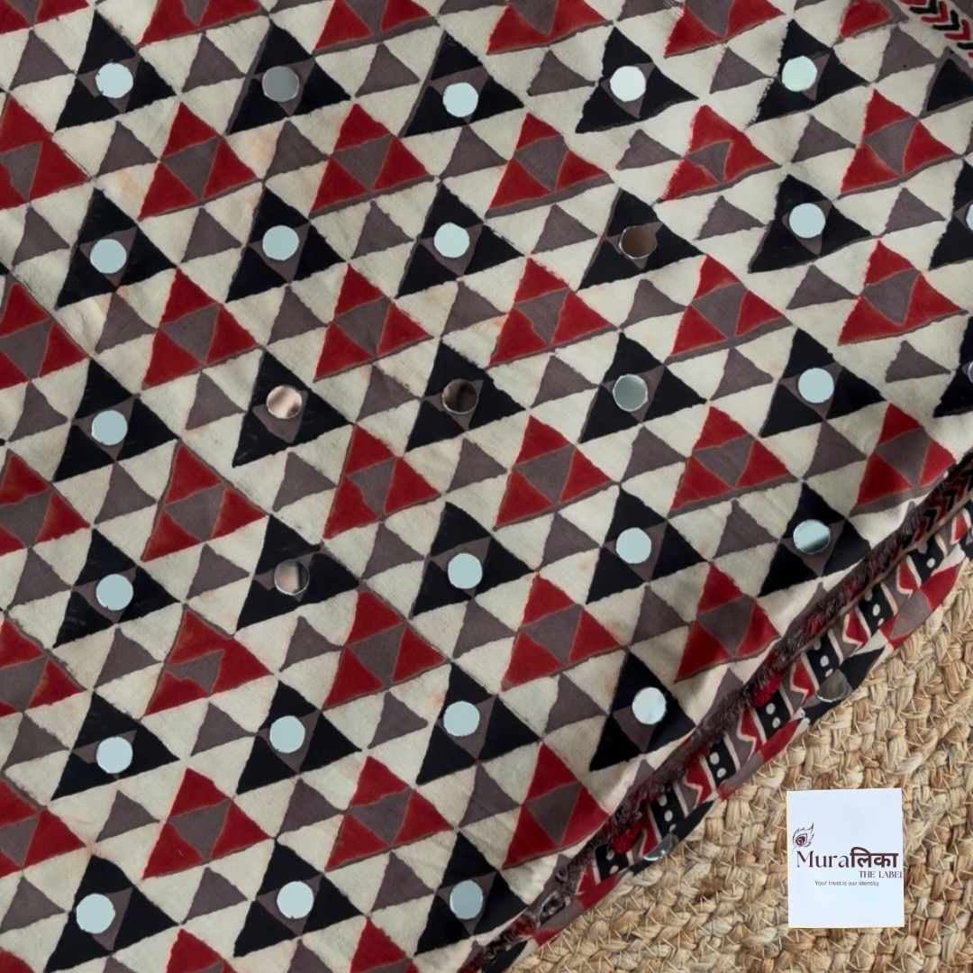 Sunaina Ajrakh saree pallu and tassel detail