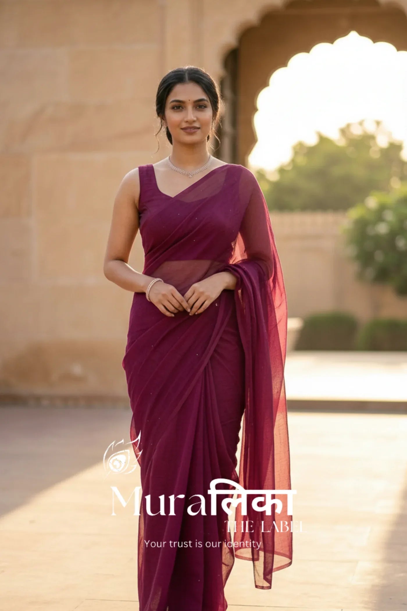 Muralika magenta mukaish Chiffon Saree