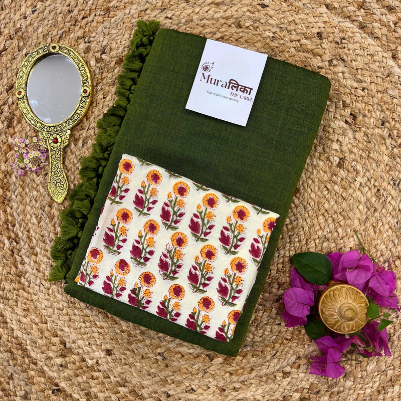 Muralika Mehendi Green Handloom Saree - Muralika the label