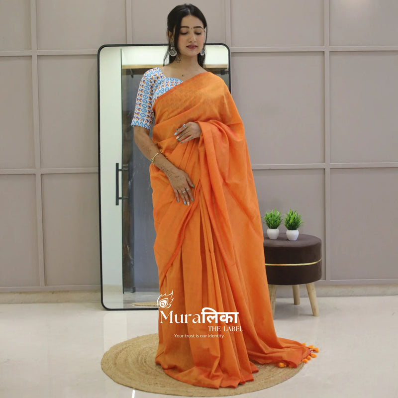 Muralika Orange Handloom Saree - Muralika the label
