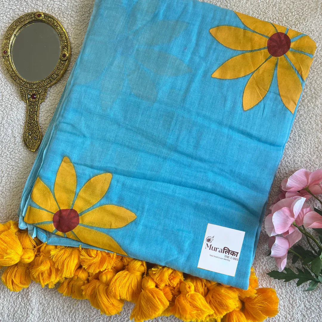 Soorajmukhi Handpainted Mulmul Cotton Saree - Muralika the label
