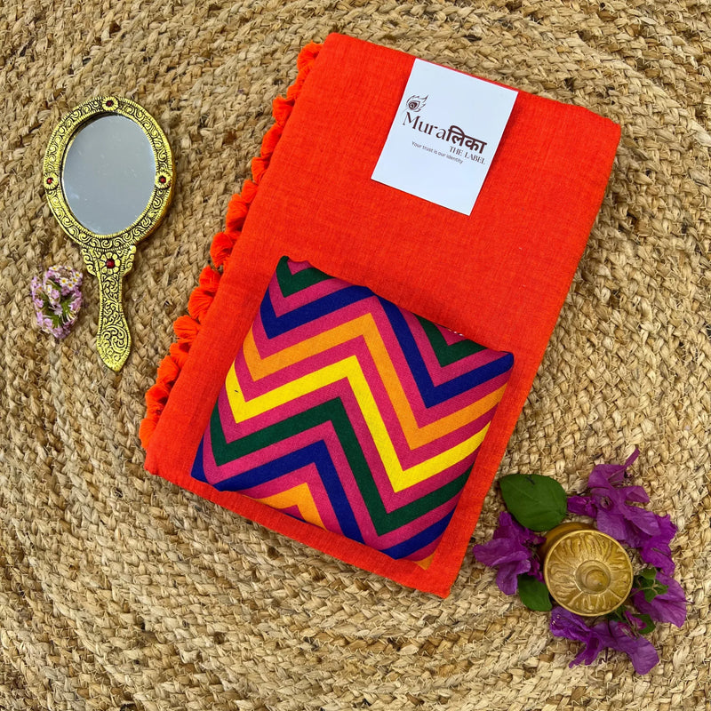Muralika Bright Orange Handloom Saree - Muralika the label