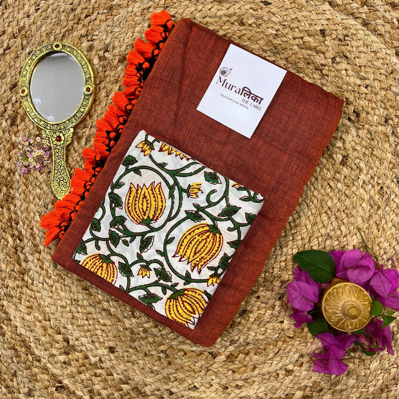 Muralika Rust Orange Handloom Saree - Muralika the label