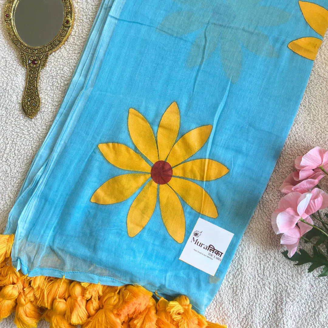 Soorajmukhi Handpainted Mulmul Cotton Saree - Muralika the label