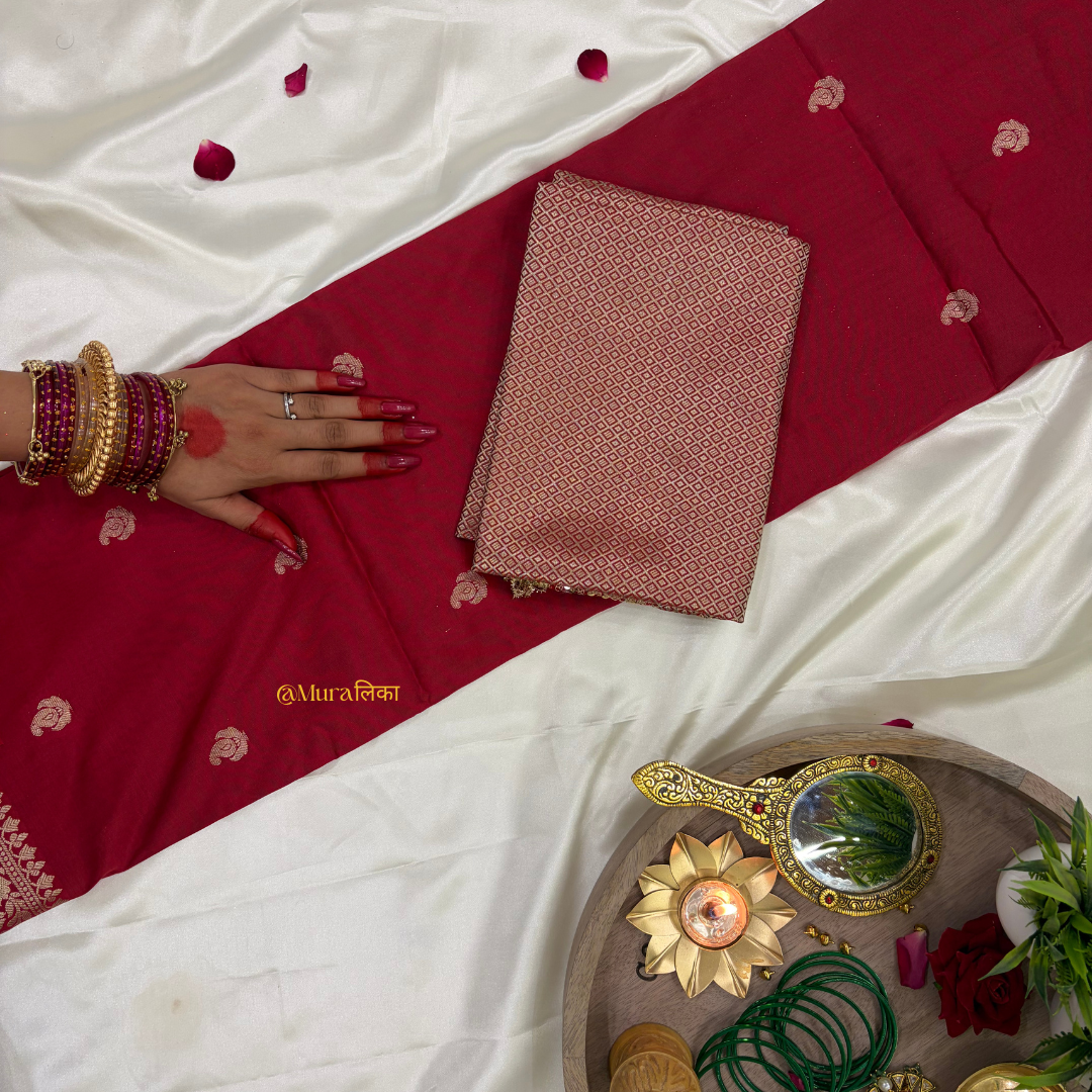 Meher - Banarasi soft silk saree Red Saree with Lace work