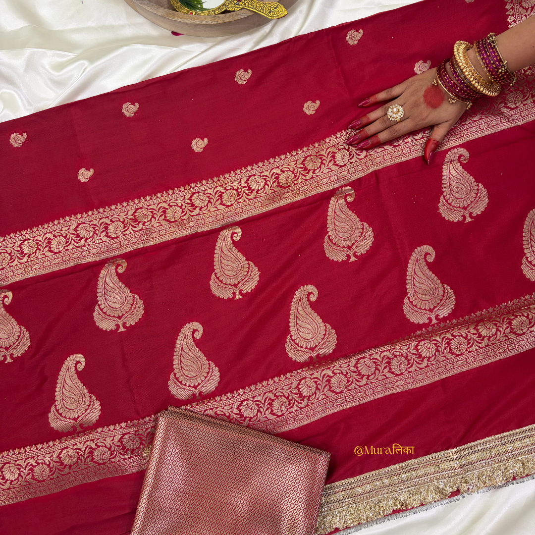 Meher - Banarasi soft silk saree Red Saree with Lace work