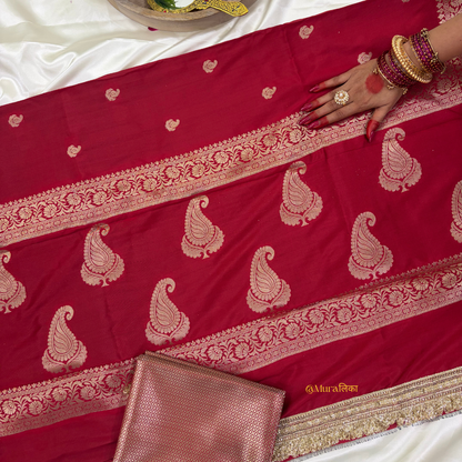 Meher - Banarasi soft silk saree Red Saree with Lace work