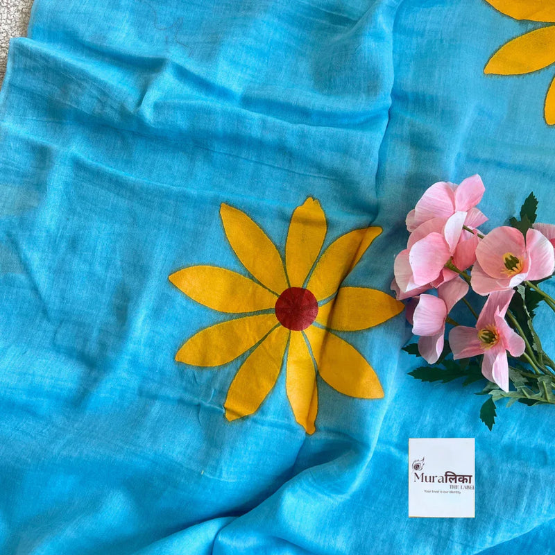 Soorajmukhi Handpainted Mulmul Cotton Saree - Muralika the label