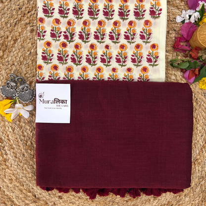 Muralika Dark Maroon Handloom Saree
