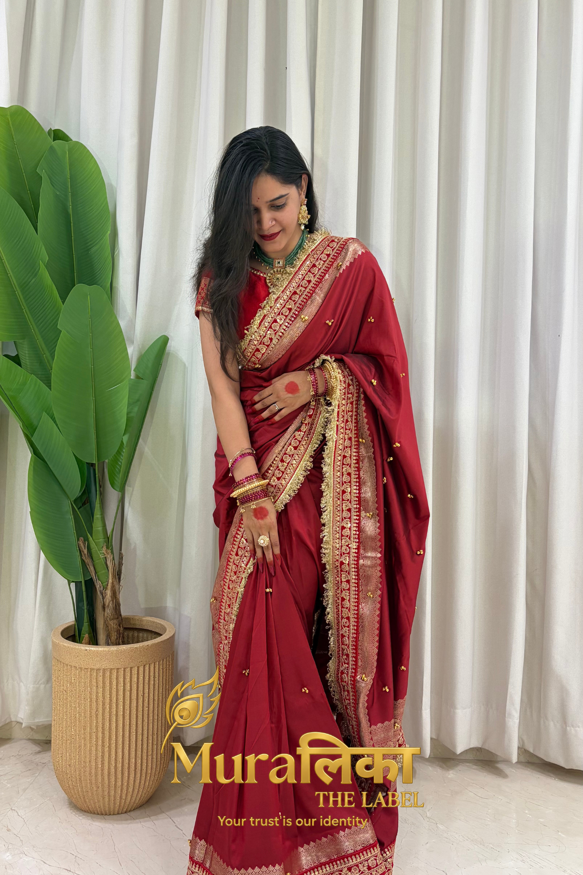 Ghungroo Ki Saugaat - Banarasi soft silk Maroon Ghungroo Saree with Lace work