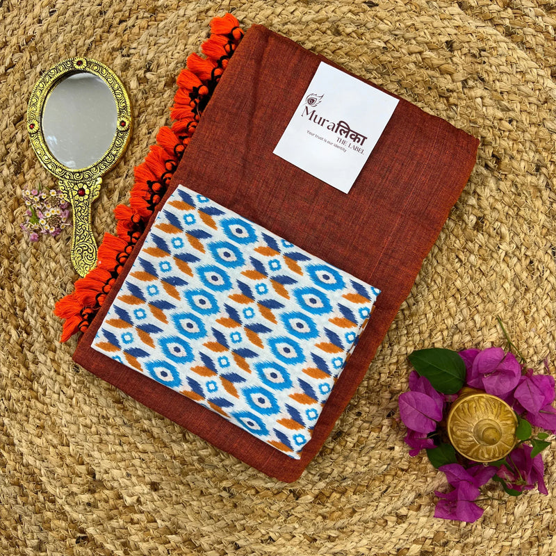 Muralika Rust Orange Handloom Saree - Muralika the label