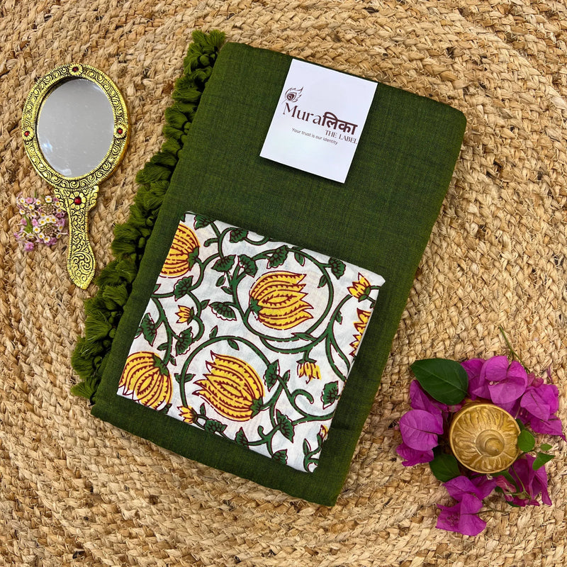 Muralika Mehendi Green Handloom Saree - Muralika the label
