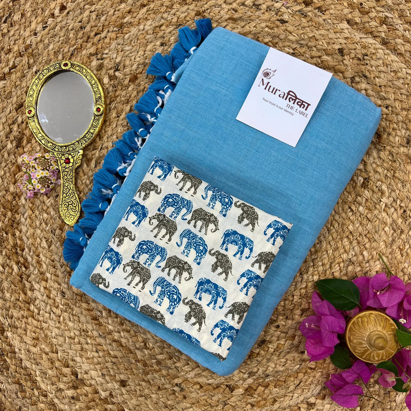 Muralika Sky Blue Handloom Saree - Muralika the label