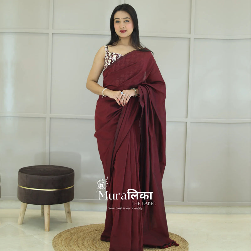 Muralika Dark Maroon Handloom Saree - Muralika the label