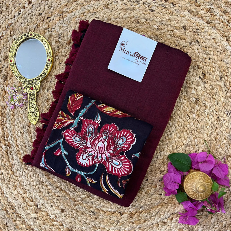 Muralika Dark Maroon Handloom Saree - Muralika the label