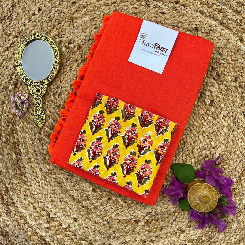 Muralika Bright Orange Handloom Saree - Muralika the label