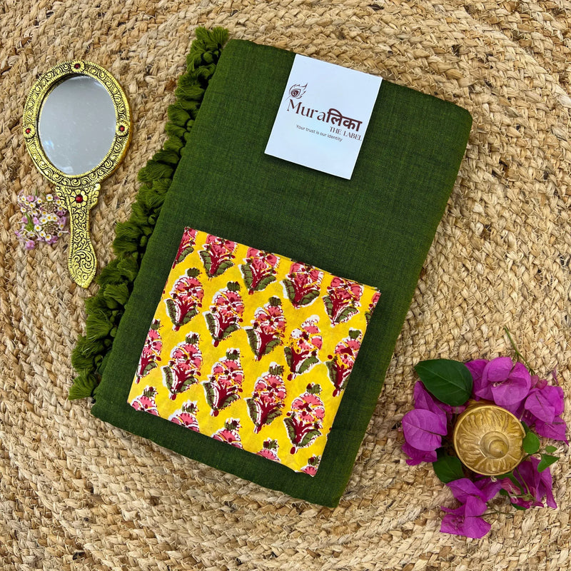 Muralika Mehendi Green Handloom Saree - Muralika the label