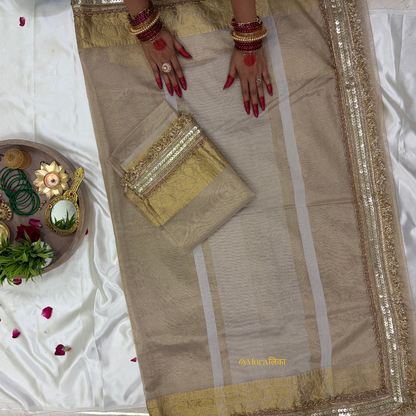 Noor - Golden Banarasi Tissue Silk Saree with Zari and Lace Work