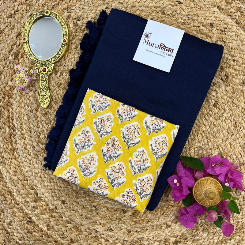 Muralika Navy Blue Handloom cotton Saree - Muralika the label