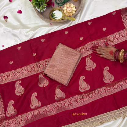 Meher - Banarasi soft silk saree Red Saree with Lace work