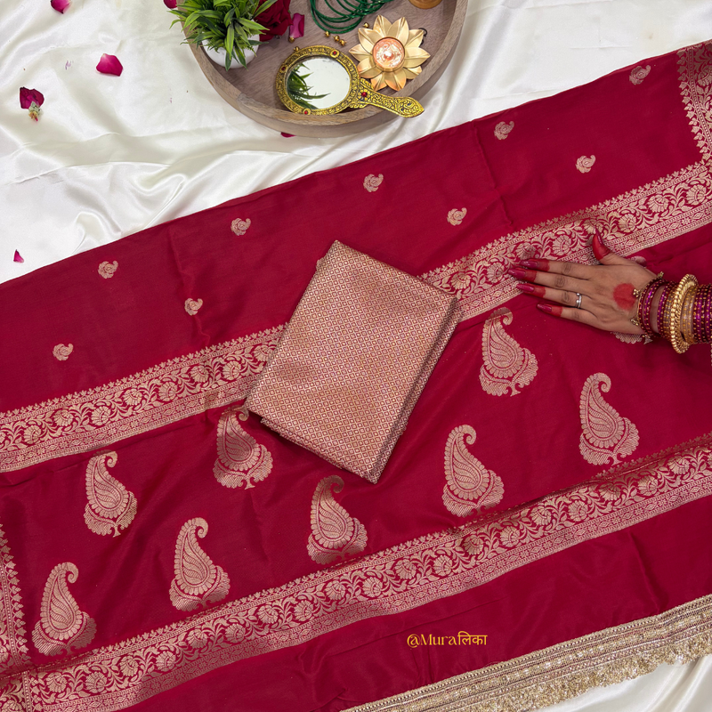 Meher - Banarasi soft silk saree Red Saree with Lace work