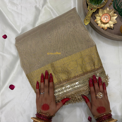 Noor - Golden Banarasi Tissue Silk Saree with Zari and Lace Work