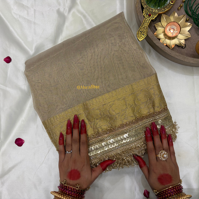 Noor - Golden Banarasi Tissue Silk Saree with Zari and Lace Work