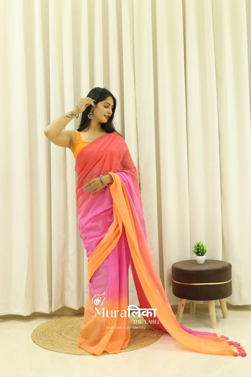 Rooafsa Tie Dye Mulmul Cotton Saree