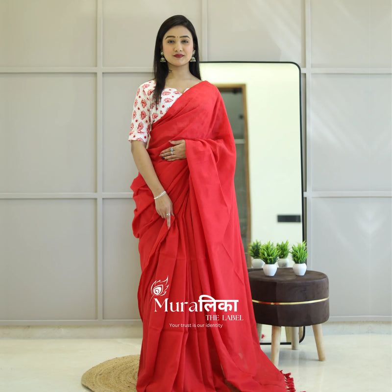 Muralika Red Handloom Saree - Muralika the label