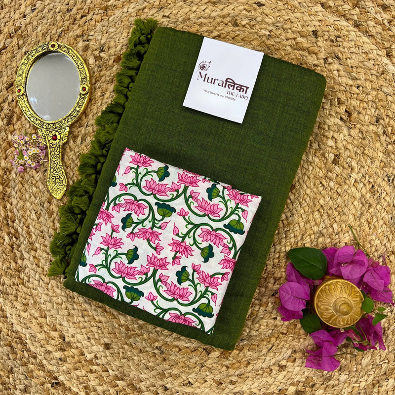 Muralika Mehendi Green Handloom Saree - Muralika the label