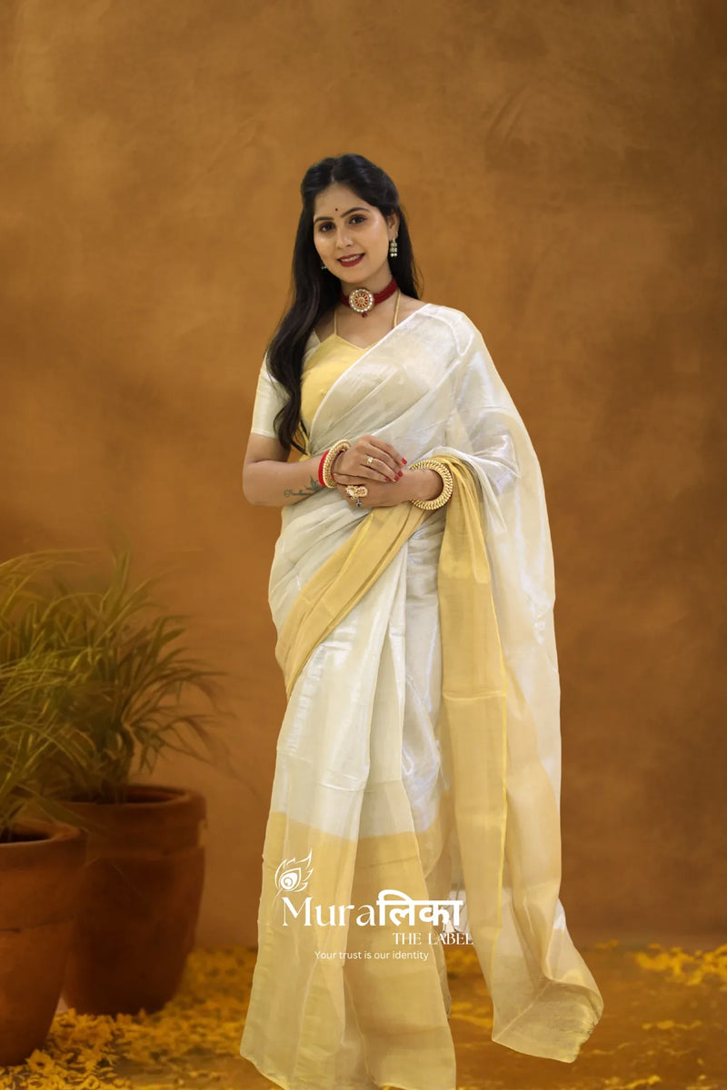 Muralika Pure Elegance  Half n Half Handloom Tissue Saree - Muralika the label