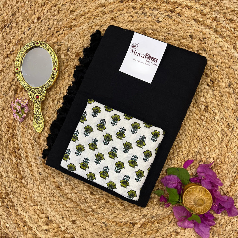 Muralika Black Handloom Saree - Muralika the label