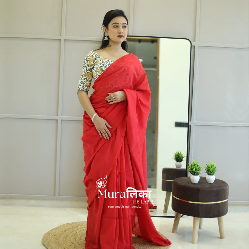 Muralika Red Handloom Saree - Muralika the label