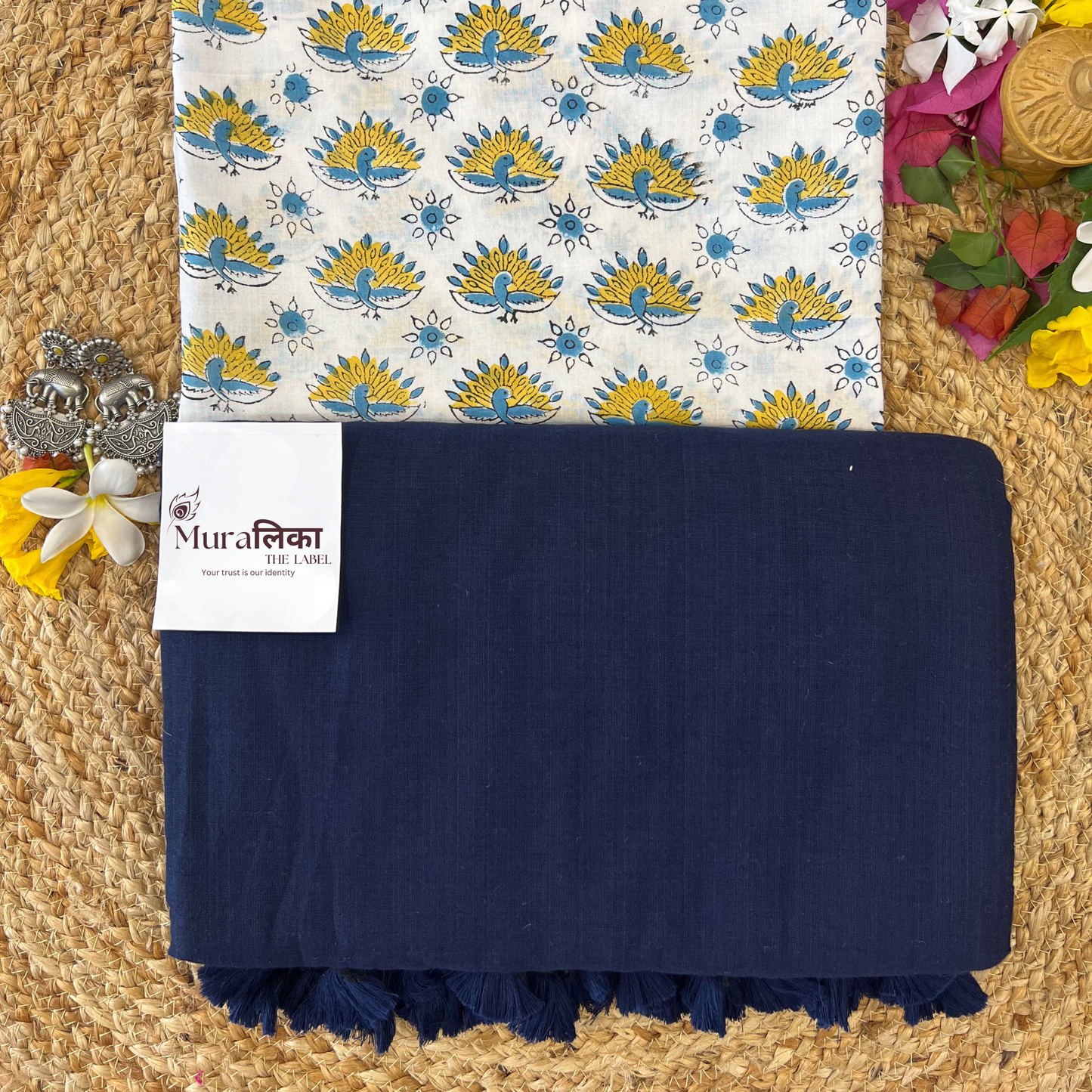 Muralika Navy Blue Handloom cotton Saree