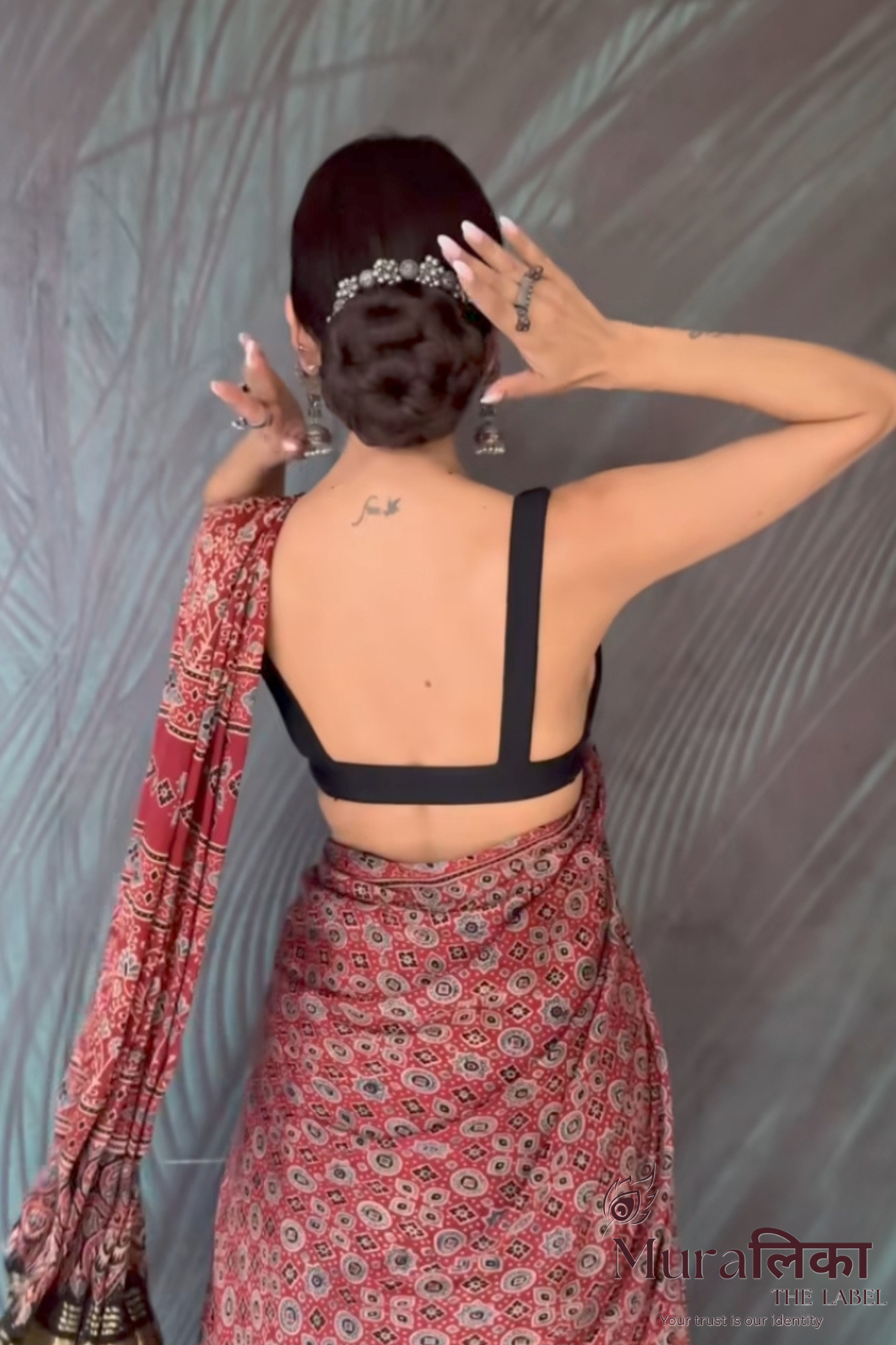 Ajrakh Hand block Printed Modal Silk Saree