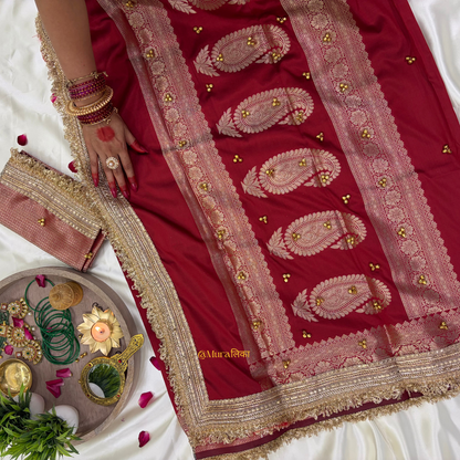 Ghungroo Ki Saugaat - Banarasi soft silk Maroon Ghungroo Saree with Lace work