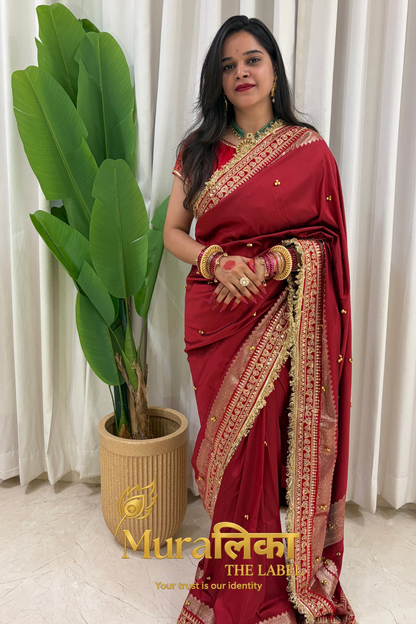 Ghungroo Ki Saugaat - Banarasi soft silk Maroon Ghungroo Saree with Lace work
